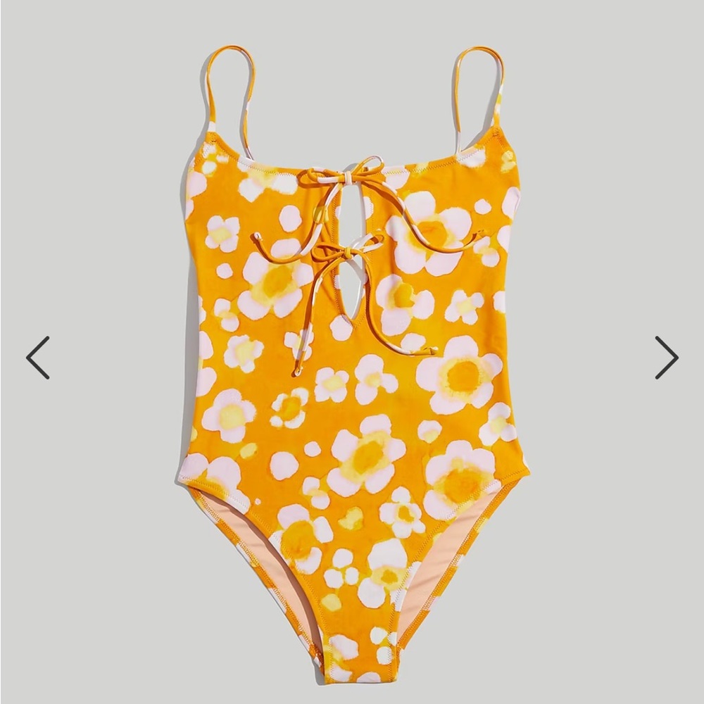 NWT Madewell Second Wave Tie-Front One-Piece Swimsuit in Watercolor Floral large